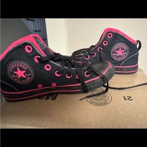Converse Pink and Black Junior High-Top Sneakers